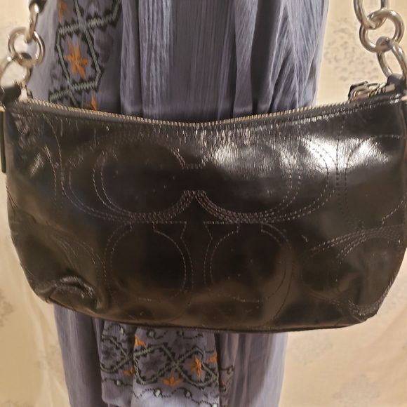 COACH SIGNATURE STRIPE PATENT LEATHER DEMI SWING Shoulder BAG Purse - Picture 4 of 8